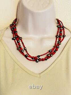 Jay King DTR Necklace Red Coral Tahitian Peacock Pearl Sterling Silver. 925 Rare