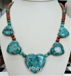 Jay King Sterling Silver Reversible Heart Coral Turquoise Gemstone Bead Necklace