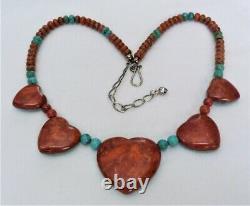 Jay King Sterling Silver Reversible Heart Coral Turquoise Gemstone Bead Necklace