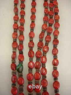 KEWA Santo Domingo 3-Strand Necklace Heishi Apple Coral Beads Turquoise Long