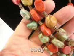KEWA Santo Domingo 3-Strand Necklace Heishi Beads Turquoise Coral Treasure Heavy