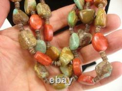 KEWA Santo Domingo 3-Strand Necklace Heishi Beads Turquoise Coral Treasure Heavy