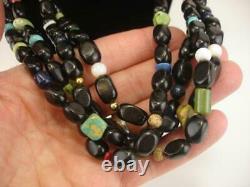 KEWA Santo Domingo 4-Strand Necklace Heishi Beads Jet Turquoise Coral Treasure