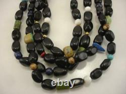 KEWA Santo Domingo 4-Strand Necklace Heishi Beads Jet Turquoise Coral Treasure