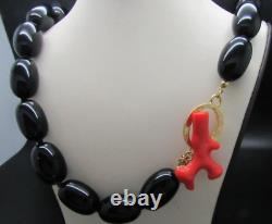 Kenneth J Lane Kjl Black Beaded Coral Branch Toggle Necklace New In Box