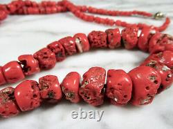 LARGE ANTIQUE VICTORIAN RED ITALIAN CORAL NUGGET BEAD NECKLACE 36 3/4 138.3g