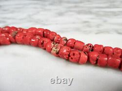 LARGE ANTIQUE VICTORIAN RED ITALIAN CORAL NUGGET BEAD NECKLACE 36 3/4 138.3g