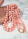Large Vtg Carved Angel Skin Pink Momo Coral Bead 2 Strand Necklace 14k Gold 194g