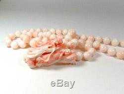 Large, Angel Skin Coral Bead Necklace, Dragon Pendant 173 Grams