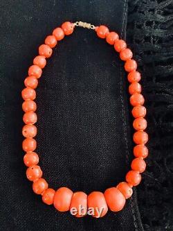 Large Antique Vintage Pink Coral Beads Necklace
