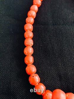 Large Antique Vintage Pink Coral Beads Necklace