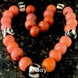 Large Old Heavy ANTIQUE Handmade TIBETAN Natural Red CORAL Prayer Bead NECKLACE