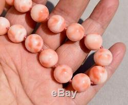 Large Rich Pink Coral Beaded Necklace 19 Inches 78.8 grams Fancy 14K Gold Clasp