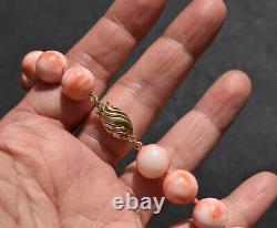 Large Rich Pink Coral Beaded Necklace 19 Inches 78.8 grams Fancy 14K Gold Clasp