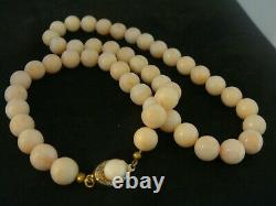 Large Vintage Real Angel Skin Coral 9 MM Bead Necklace 18 1/2 Ins 57 Grams