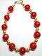 Large Vintage C. 1950 Sterling Silver And Coral 11.5mm Bead Ball Necklace 3176
