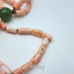 Light Pink Coral & Green Jade, 3 Strand Beaded Necklace 34