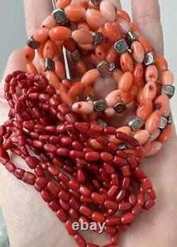 Lot Of Vintage Coral Necklaces Red & Pink Coral Beads Strands