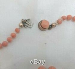 Lovely Antique Natural Coral Bead Necklace, Gilt Clasp