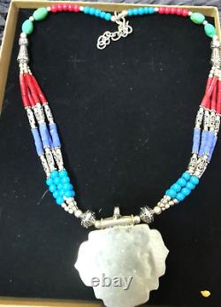 Lovely Silver Tone Tibetan Turquoise And Coral Necklace