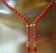 Lovely Solid 14kt Gold Natural Italian Coral Necklace, Hand Knotted, 18.75