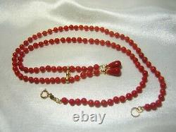 Lovely Solid 14KT Gold Natural Italian Coral Necklace, Hand Knotted, 18.75