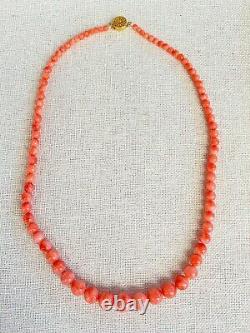 Lucoral Signed Salmon Pink Genuine Coral Graduated Bead Necklace 18 grams