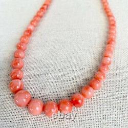 Lucoral Signed Salmon Pink Genuine Coral Graduated Bead Necklace 18 grams