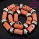 Mens Heavy Coral Necklace Sterling Silver Hammered Beads Chunky Old Pawn
