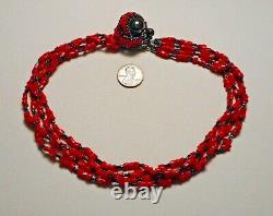 MIRIAM HASKELL 4-strand Gripoix Red Coral Glass Bead Hematite Cluster Necklace