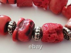 Massive Vintage Raw Natural Red Coral Bead Necklace 219 g