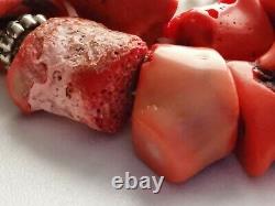 Massive Vintage Raw Natural Red Coral Bead Necklace 219 g