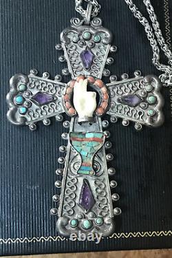 Matl Matilde Poulat Sterling Silver Turquoise Amethyst Coral Pendant Necklace