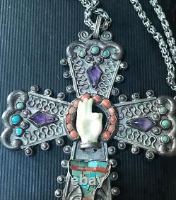 Matl Matilde Poulat Sterling Silver Turquoise Amethyst Coral Pendant Necklace