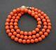Mediterranean Coral Beads 6.5 Mm Necklace Sterling Vermeil Clasp 18 Inches 26.3g