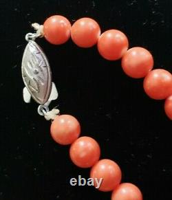 Mediterranean Red Orange Coral 6.5mm Beads 17 Strand Necklace Natural Undyed