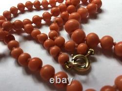 Mediterranean Salmon Red Natural Coral Beads 9ct 9k Gold Clasp Bracelet 18.9g