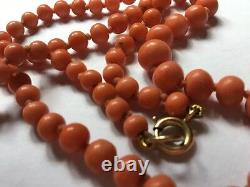 Mediterranean Salmon Red Natural Coral Beads 9ct 9k Gold Clasp Necklace 18.9g