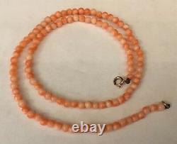 Mediterranean Uniform Red Pink Coral Beads 9ct 9k Gold Clasp Necklace 8.5 Grams
