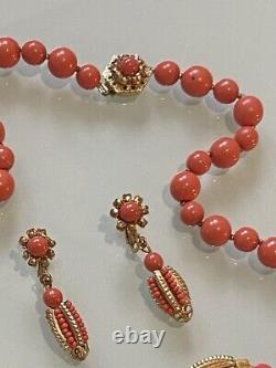 Miriam Haskell Coral Beaded Necklace & Matching Earrings. 14