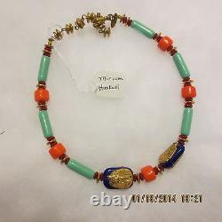 Miriam Haskell Egyptian Revival Necklace W Imitation Lapis, Coral, Turquoise