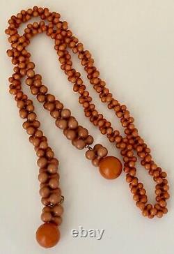 Miriam Haskell Salmon Coral Color Lariat Bead Necklace
