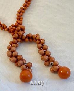Miriam Haskell Salmon Coral Color Lariat Bead Necklace