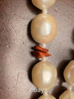 Miriam Haskell Signed Pearl & Coral Amber Glass Bead Necklace Vintage