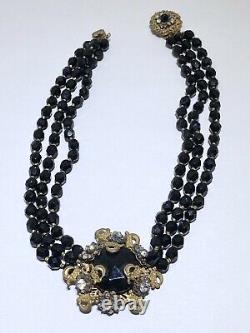 Miriam Haskell Vintage Faceted Crystal Filigree flower beaded necklace