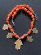 Morrocan Berber Khamsa Hand Of Fatima & Rare Orange Coral Vintage Boho Necklace