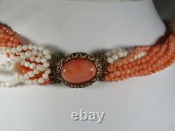 Multi-Strand Twist Angel Skin Peaches and Cream Beaded Necklace