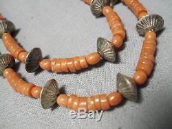 Museum Vintage Navajo Coral Sterling Silver Hogan Bead Necklace- Very Old