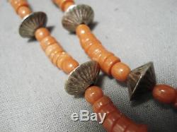 Museum Vintage Navajo Coral Sterling Silver Hogan Bead Necklace- Very Old