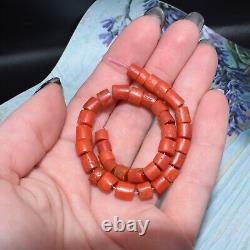 NATURAL CORAL! VTG Salmon RED undyed old necklace Bull's Blood Tibet Mongolia